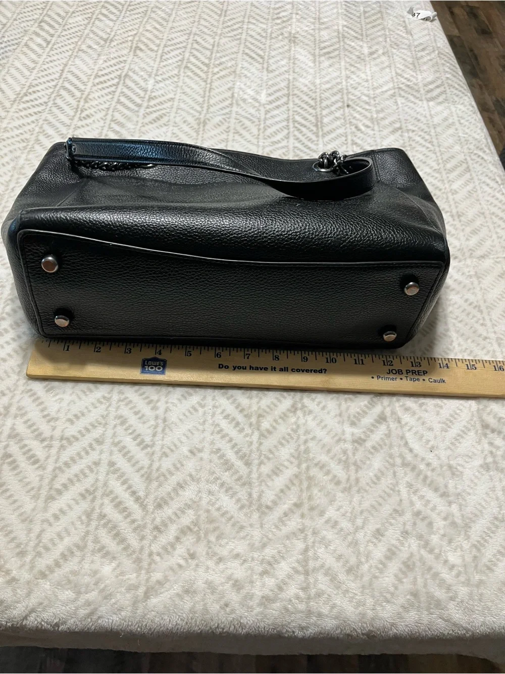 Coach Black Leather Tote with Chain-Accent Straps - Picture 5 of 13